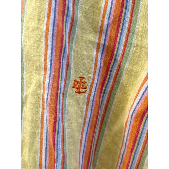 Lauren Ralph Lauren Women's Multicolored Yellow Orange Stripe Linen Blouse 2X - Picture 3 of 7
